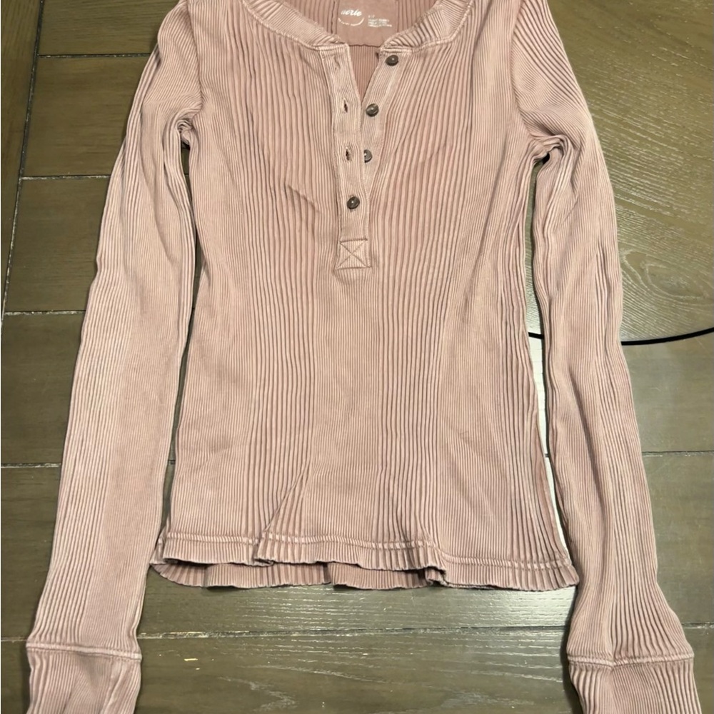 Aerie Mauve Ribbed Long Sleeve Henley